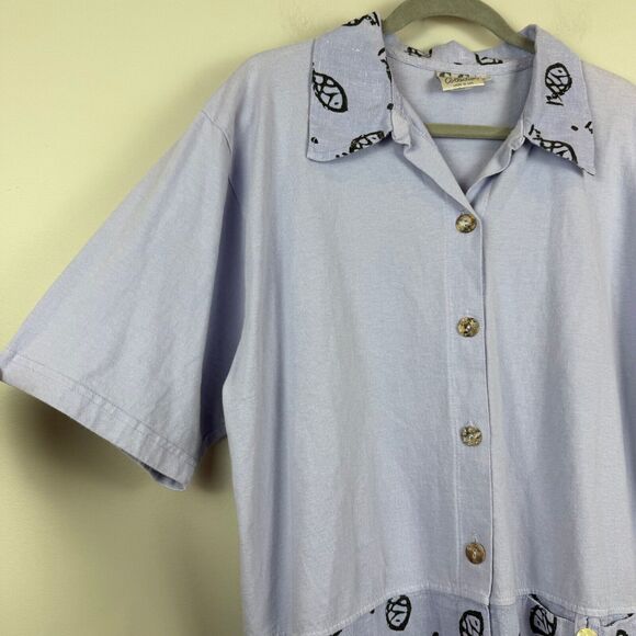 C.C. Collection Button Up Shirt Women's Medium Purple Fish Print Artsy Eclectic - Picture 5 of 8